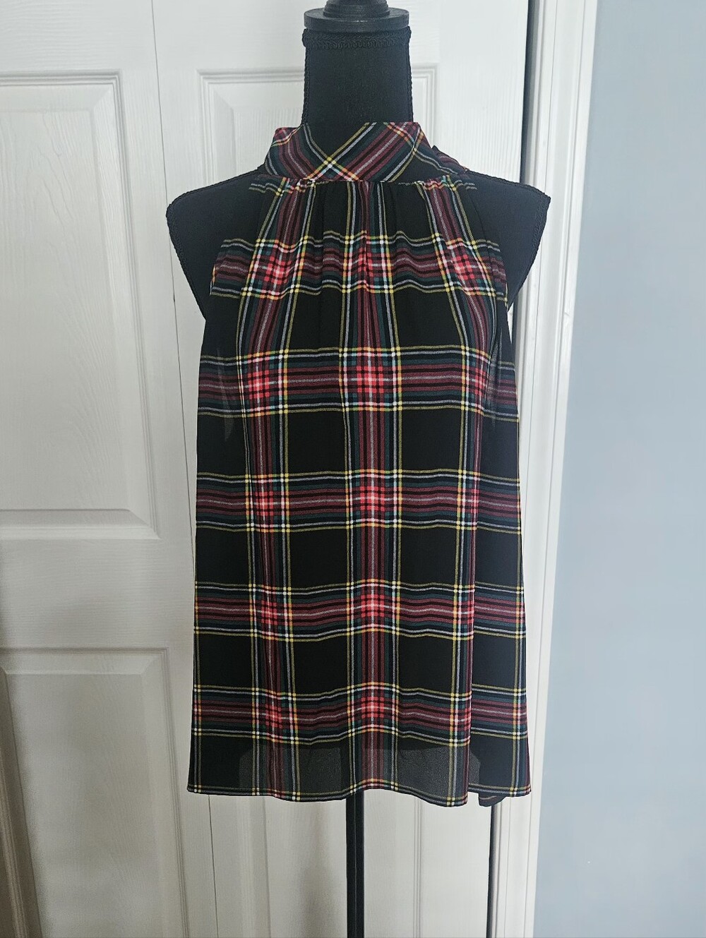 J. Crew Womens 14 Plaid Halter Top Sleeveless Tie Back Tartan Blouse Red Green - Picture 2 of 6